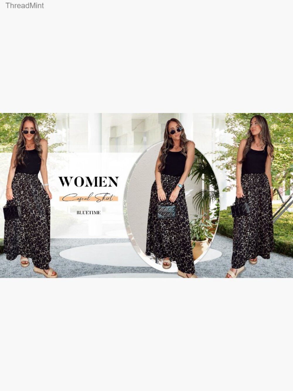 Flowy Maxi Skirt Pleated High Waisted Elastic Waist Beach Summer Long Skirt - Picture 7 of 7